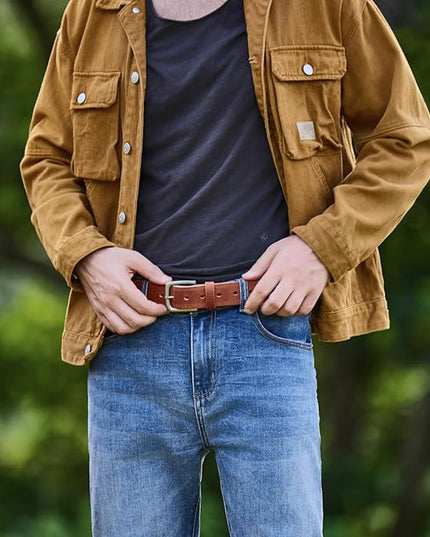 VATAN Men's Genuine Leather Casual Every Day Jeans Belts, Handmade Men Leather Belt with Gift Box