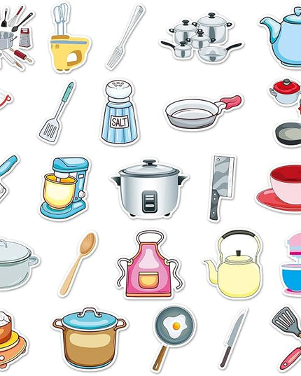 Daily Kitchen Utensil Stickers for Water Bottle,Waterproof Vinyl 50pcs Stickers for Laptop Computer Phone Bumper Skateboard Luggage Decals for Teens Adults