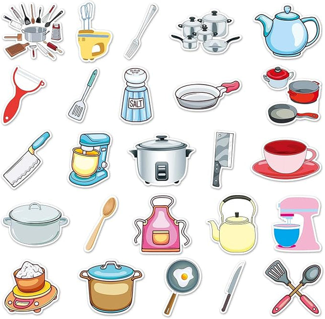 Daily Kitchen Utensil Stickers for Water Bottle,Waterproof Vinyl 50pcs Stickers for Laptop Computer Phone Bumper Skateboard Luggage Decals for Teens Adults