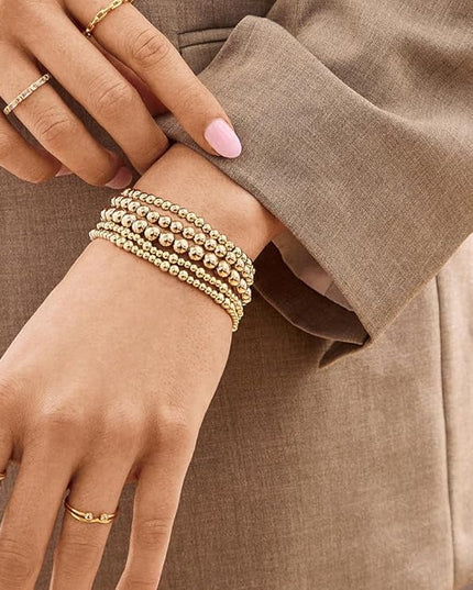 Gold Beaded Bracelets for Women, 14K Real Gold Plated Jewelry for Women Dainty Pearl Bead Bracelets Stack, Non Tarnish Trendy Stackable Ball Cross Stretch Bracelet Set Fashion Accessories Gifts