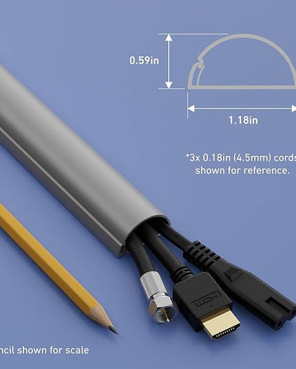 D-Line 157in Cord Cover Kit, Self-Adhesive Wire Hiders, Cable Raceway to Hide Wires on Wall, Electrical Cable Management - 10x 15.7 Lengths & 19 Accessories - 1.18" (W) x 0.59" (H) - Gray