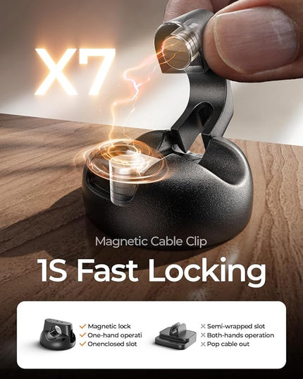 12-Pack Magnetic Cable Clips [1S Snap-On] Cord Holder, LISEN Office Desk Organizers and Accessories with 4 Extra Strong Adhesive Pads, Wire Organizer for Nightstand, Home, Wall, Car, Desktop