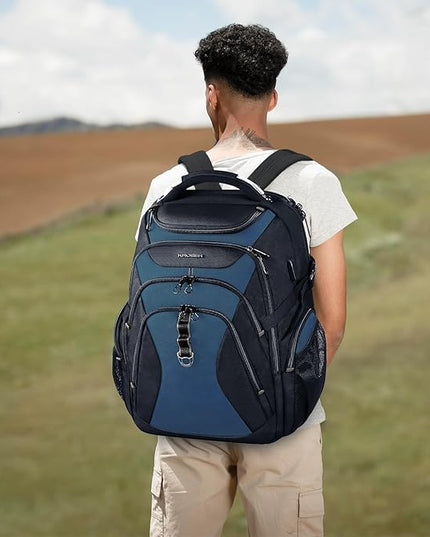 KROSER Travel Laptop Backpack 18.4 Inch XXXL Gaming Backpack with Hard Shell Saferoom RFID Pockets Water-Repellent Business College Daypack Stylish Laptop Bag for Men/Women-Black Haze Blue