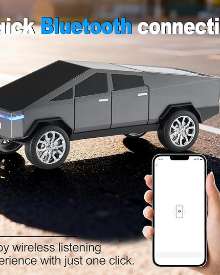 Futuristic Truck Model Bluetooth Replica Speaker with LED Display Screen – Considerate Gift for Car Design Fans & Audio Users, TWS Stereo, FM, USB/TF Playback, LED Headlights, Built-in Mic (Gray)