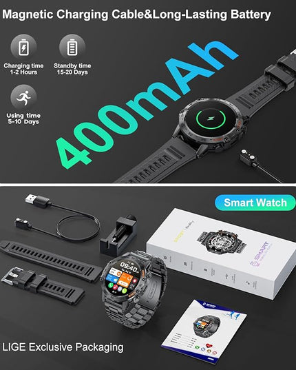 SUNKTA Military Smart Watch for Men(Answer/Dial Calls),100 Sports Modes, 5ATM Waterproof Fitness Watch with Heart Rate/SpO2/Blood Pressure for Android and iOS,1.39''HD DIY Screen Smartwatch Black
