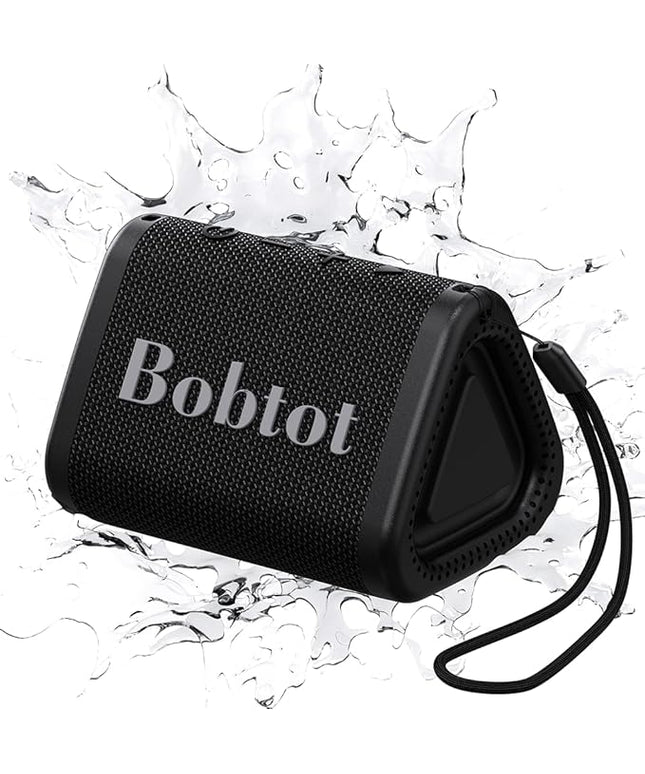 Bobtot Portable Bluetooth Speaker Wireless, IPX7 Small Shower Speaker Waterproof, 15H Playing Time, Loud and Stereo Sound with Bass, TWS Pairing for Party, Camping, Travel, Black