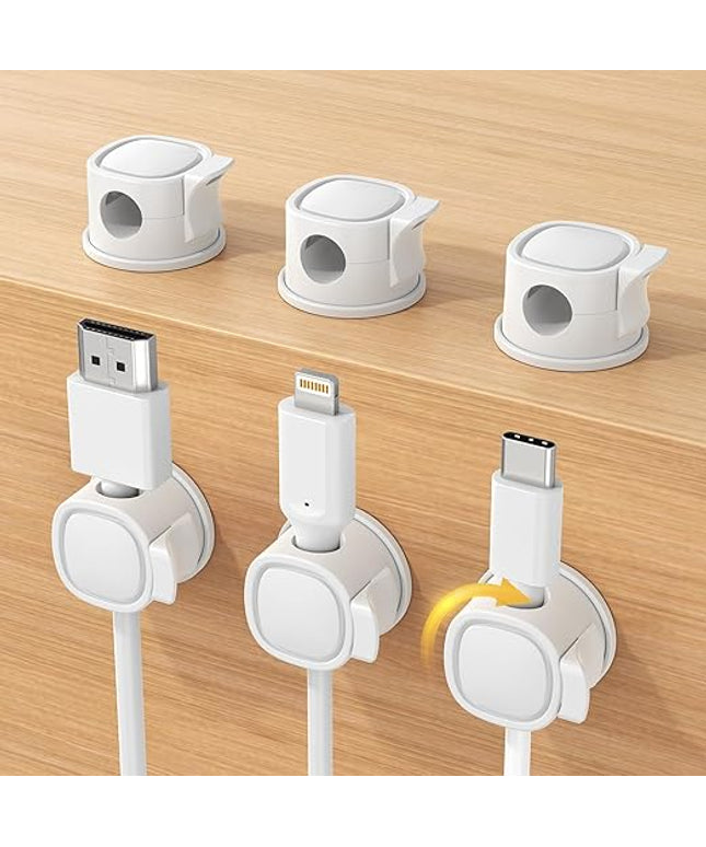 6Pack Rotatable Cord Organizer, INCHOR Cable Organizer, Spring Cable Clips With Clasp Lock, Smooth Adjustable Cord Holder for Nightstand Car Home Office (White)