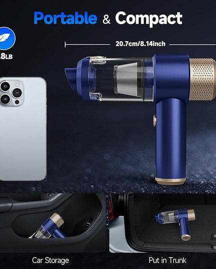 Car Vacuum Cleaner, 16000PA Mini Car Vacuum Cordless Powerful, 7 in 1 Portable Handheld Vacuum Cordless with LED Light, Dual Filters, One-Touch Empty for Pet Hair, Home, Office