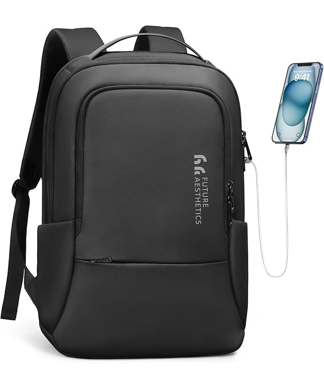 hk Backpack for Men Business Backpack with USB Charger Anti-Theft Mens Backpacks Water-Resistant 15.6 Inch Laptop Backpack Lightweight Casual Bag for Business Travel Office Work College, Black