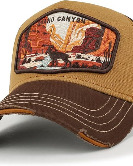 ililily Premium Howels Embroidery Vintage Baseball Cap Distressed Trucker Hat