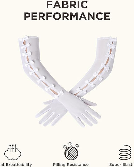 BABEYOND Lace Gloves for Women - Princess Gloves Long Stretchy Bow Mesh Tulle Sheer for Costume Opera Party
