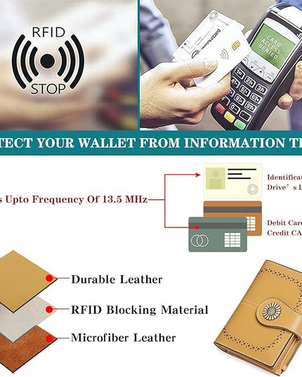 SENDEFN Small Womens Wallet Leather Bifold Card Holder RFID Blocking with Zipper Coin Pocket