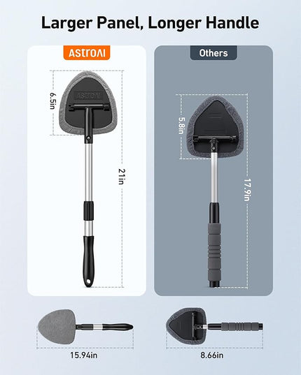 AstroAI Windshield Cleaning Tool, Car Window Cleaner Windshield Cleaner with 8 Reusable and Washable Microfiber Pads and Extendable Handle Auto Inside Glass Wiper Kit, Gray, 2 Pack