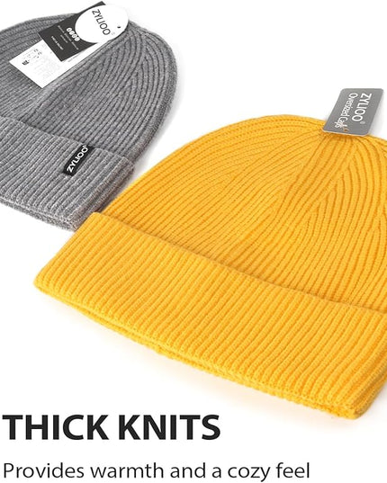 Zylioo Oversize Beanie Hats, XXL Big Size Ribbed Knit Cuffed Winter Hat for Cold Weather, Warm Skull Watch Cap