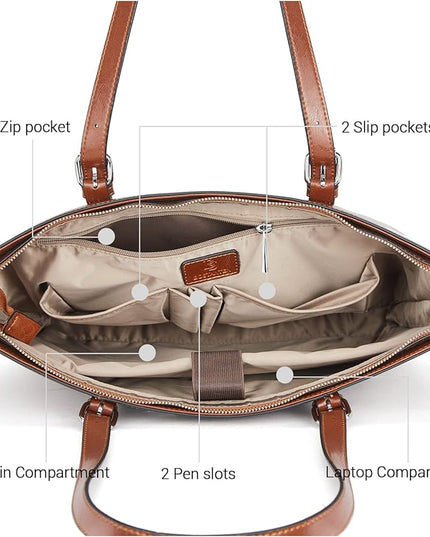 BOSTANTEN Leather Laptop Bag Work Tote for Women Shoulder Handbag Briefcase 15.6 inch Satchel Computer Bag