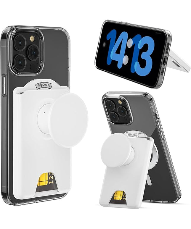 for MagSafe Wallet Stand, Magnetic Wallet Stand Adjustable, Phone Stand Card Holder with Secure Grip, for Samsung S25 S24 S23 Series and for iPhone 17 16 15 14 13 12 Series, Fit 3 Cards, White