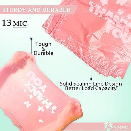 PINK Thank you bags, 100PCS T shirt bags, To Go Bags,Grocery bags, Reusable and Disposable,Perfect for Small Business,Take Out,Retails,11 inchx6 inchx21 inch(100),Large