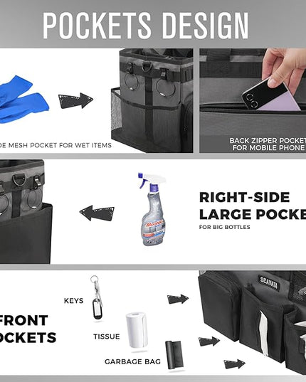 Wearable Cleaning Caddy Bag, Cleaning Caddy Supplies Organizer with Handle & Shoulder Straps for Housekeepers, Under Sink & Car Cleaning Tool Organizers with 4 Foldable Divider (GraphiteGrey)