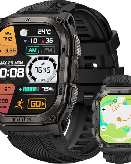 KOSPET Tank M4 Smart Watch for Men, Full Stainless Steel, GPS & Offline Maps, 10ATM Waterproof 45m Freediving, 50-Day Battery, Bluetooth Calls, 24/7 Heart Monitor, for Android & iOS