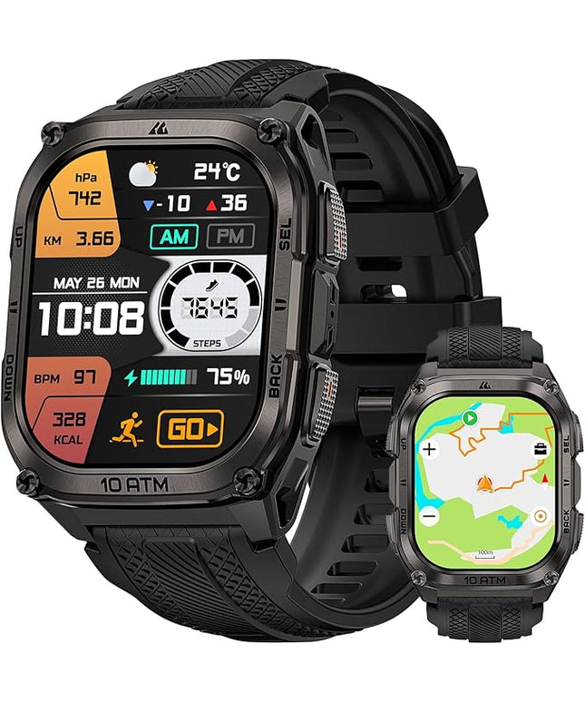 KOSPET Tank M4 Smart Watch for Men, Full Stainless Steel, GPS & Offline Maps, 10ATM Waterproof 45m Freediving, 50-Day Battery, Bluetooth Calls, 24/7 Heart Monitor, for Android & iOS
