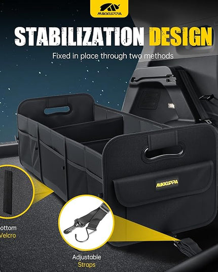 MIKKUPPA Car Trunk Organizer - 105L Collapsible Large Trunk Organizer for Groceries, Trunk Storage Organizers for SUV Auto Truck Van with Non Slip Bottom (Black)
