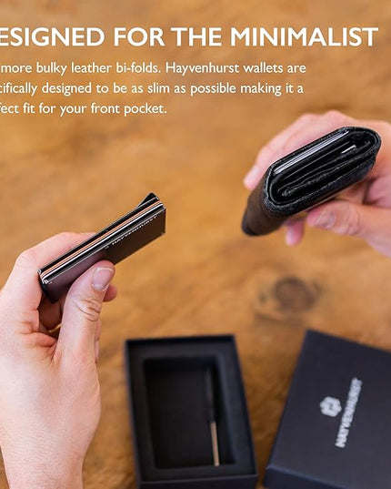 Hayvenhurst Wallet For Men - Reinvented Design Men's Wallet - Slim, Minimalistic & Seamless Card Case, Blocks RFID Scanners, Holds 12 Cards (Obsidian)