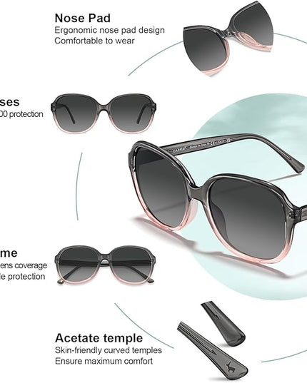 CARFIA Acetate Oversized Square Polarized Sunglasses for Women UV Protection Retro Trendy Big Shades
