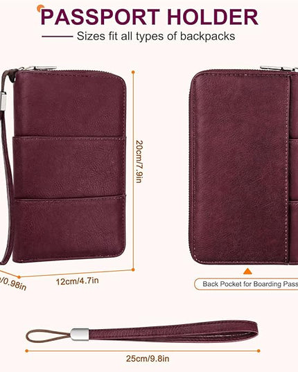 Family Passport Holder Wallet with Zipper, RFID Blocking Travel Document Organizer, PU Leather Passport Wallet for Women Men, Passport Cover Travel Wallet for Boarding Pass, ID, Money, Tickets