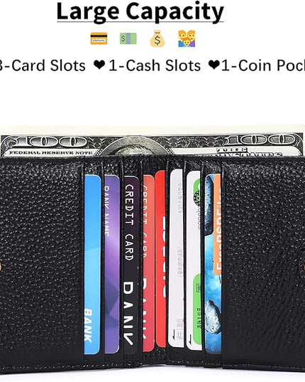 Plinvo Real Leather Small Wallet for Women Coin Pouch RFID Blocking Bifold Credit Card Holder Mini Wallet for Ladies (Black)