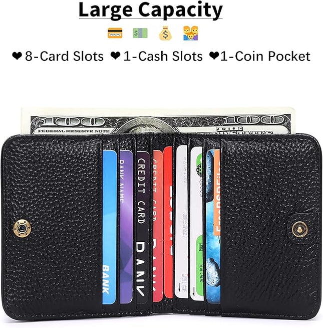 Plinvo Real Leather Small Wallet for Women Coin Pouch RFID Blocking Bifold Credit Card Holder Mini Wallet for Ladies (Black)