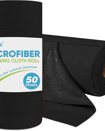 AIDEA Microfiber Cleaning Cloth Roll, 50PK, Black Microfiber Towels for Cars, Reusable Paper Towels Tear Away Cloth, Shop Rags, Lint Free Cleaning Rags for House, Kitchen, Window, 11.5"×11.5"