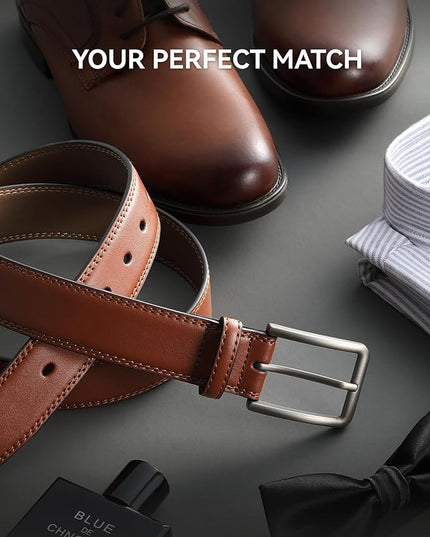 CHAOREN Leather Dress Belt Men 2 Pack - 1 3/8" Mens Belts for Work Business Casual Jeans