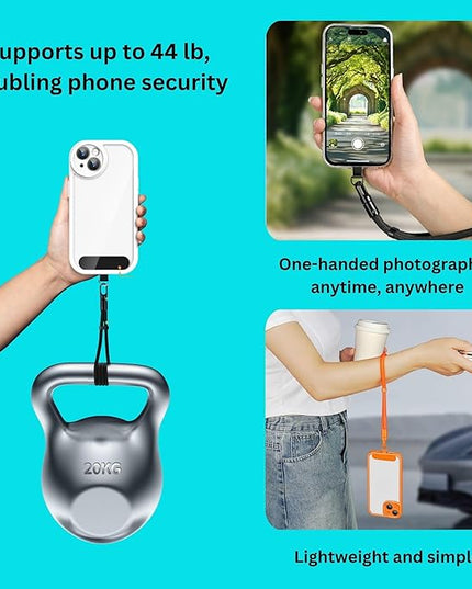 Minimalist Wrist Strap Phone Lanyard with Adjustable Drop-Proof Design, 7mm Reinforced Climbing Rope Material, 2 Phone Tether Tabs (Matching Metal and Rotatable Clear) - Fuscous Grey