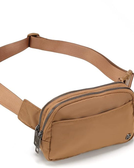 Pander Everywhere Belt Bag for Women, 5 Zipper Pockets Nylon Crossbody Fanny Pack Purse (Caramel Burnt).