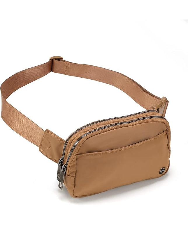 Pander Everywhere Belt Bag for Women, 5 Zipper Pockets Nylon Crossbody Fanny Pack Purse (Caramel Burnt).