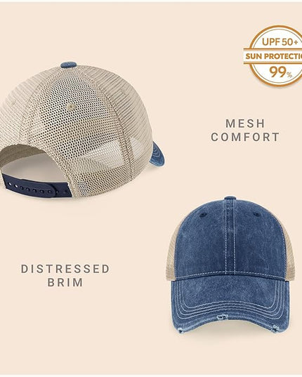 CHOK.LIDS Everyday Premium Washed Trucker Hat Unstructured Distressed Pigment Dyed Cap Adjustable Outdoor Headwear