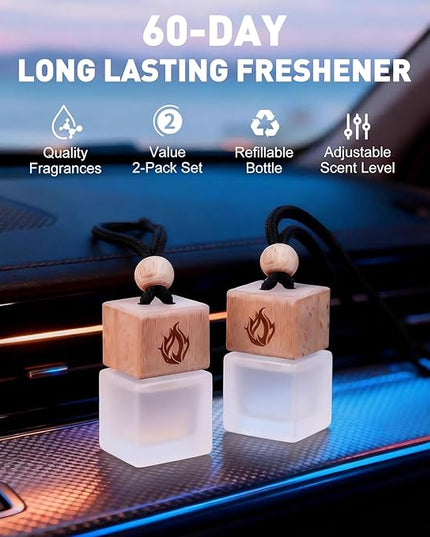 Car Air Freshener Hanging 2 Pack, Black Cedar and Juniper Essential Oil Air Diffuser, Long Lasting Car Scent Fragrance, Car Accessories for Women Men