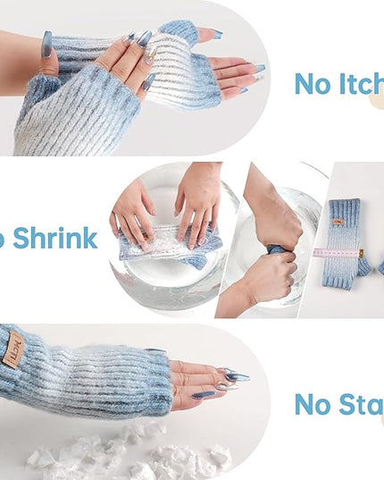 MCTi Winter Gloves for Women, Fingerless Mittens Knitted, Typing Gloves with Long Wrist Cuff, Warm for Cold Weather
