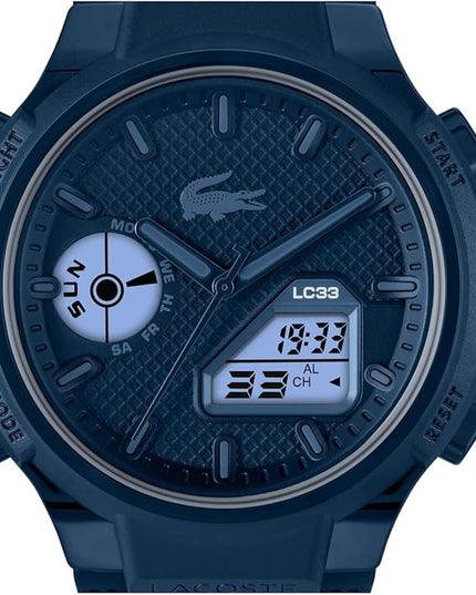 Lacoste LC33 Men's Analog-Digital Watch – TR90 Case, World Clock, Stopwatch, Alarm, Backlight, Textured Silicone Strap, Premium Fashion Timepiece - Gift for Him - 45mm