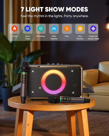GFEEN Party Bluetooth Speaker: 100W Peak Loud! Deep Bass, 15H Playtime, Large Wireless Speakers, Powerful Sound, Light Show, Fast Charging for Outdoor, Backyard, House(Gold with 2Mic)