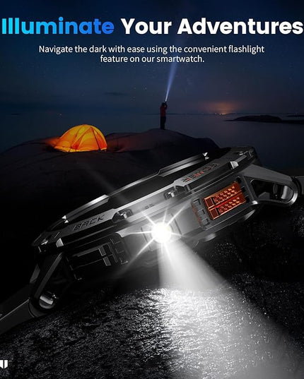 Military Smart Watches for Men(Answer/Make Calls) with LED Flashlight,530mAh Large Battery,1.43’’ AMOLED Heart Rate/Sleep Monitor 5ATM Waterproof Smartwatch for Android iOS,100+Sport Modes,3 Straps