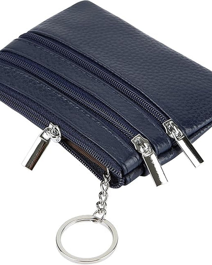 Women's Genuine Leather Coin Purse Mini Pouch Change Wallet with Keychain