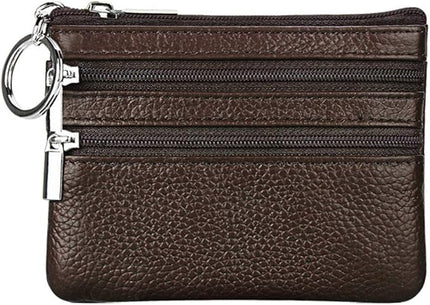 Women's Genuine Leather Coin Purse Mini Pouch Change Wallet with Keychain