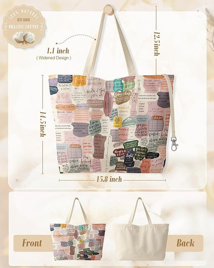 Large Tote Bag for Women - Aesthetic Cute Big Canvas Bags with Zipper Cotton Shoulder Bag for Gym, Travel, Work