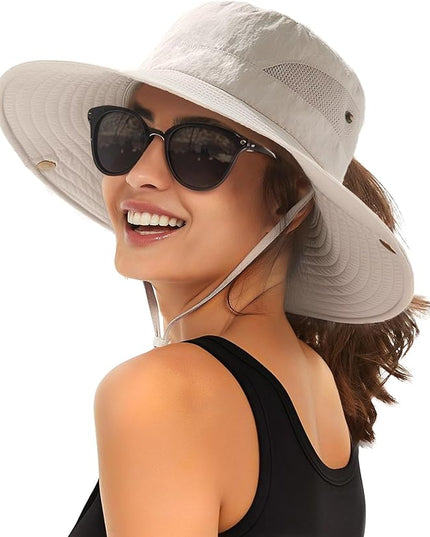 FURTALK Womens Sun Hat with Ponytail Hole Beach Hiking Summer Wide Brim UPF 80+ Outdoor Protection Foldable Bucket Hat