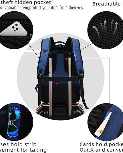 DUSLANG 17 Inch Laptop Backpack for Travel with Backpack Rain Cover College Backpack for Men Laptop Bag with USB Charging Port,Blue