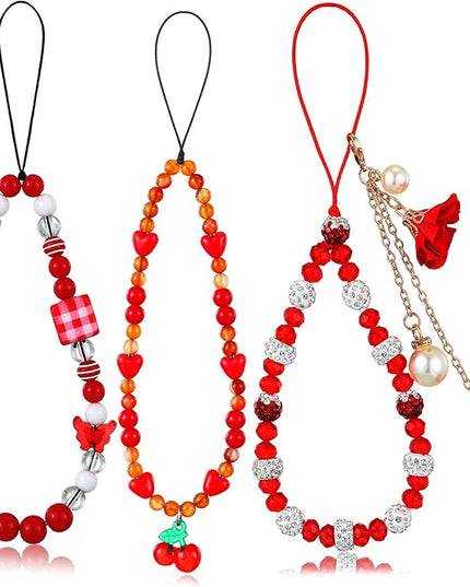 Ecally 3 Pcs Phone Charms Strap Camera Charm Strap Pearl Beaded Butterfly Bow Flower Cute Phone Wrist Lanyard Bracelet for Camera Keychain Wallet Decor Christmas New Year Gifts