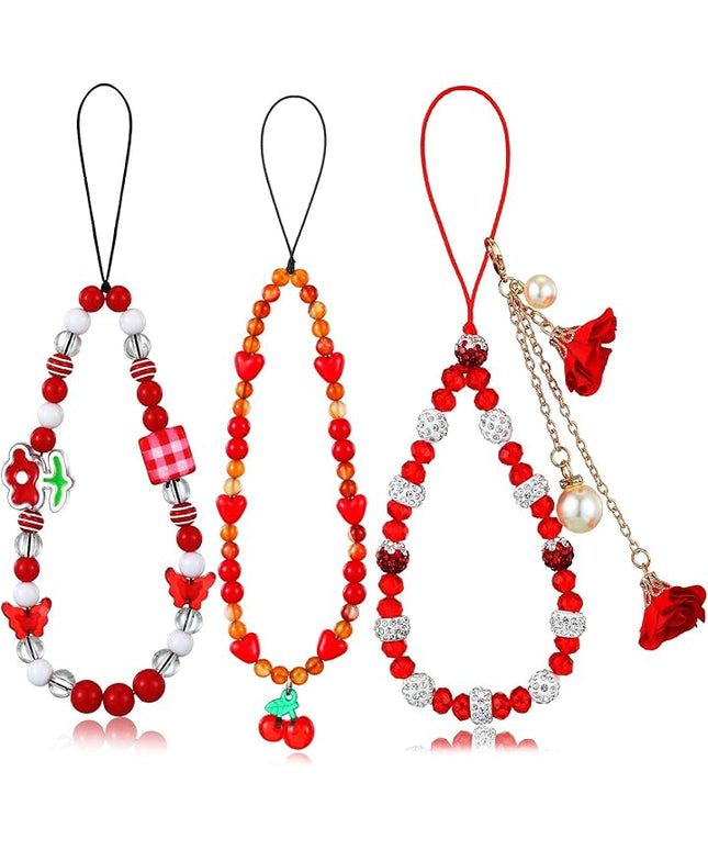 Ecally 3 Pcs Phone Charms Strap Camera Charm Strap Pearl Beaded Butterfly Bow Flower Cute Phone Wrist Lanyard Bracelet for Camera Keychain Wallet Decor Christmas New Year Gifts