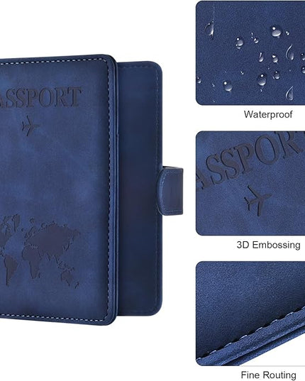 Eoehro Passport Holder for Travel Essentials, Passport Wallet Cover Case for Travel Must Haves Accessories,Passport Book Holders for Women and Men(dark blue)