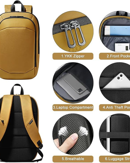 hk Business Backpack for Men 17 Inch,Slim & Expandable Waterproof Travel Laptop Backpack with USB Charger Port (Yellow)